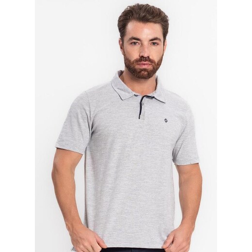 Polo Lacoste Masculina Classic Fit Mescla Cinza Claro