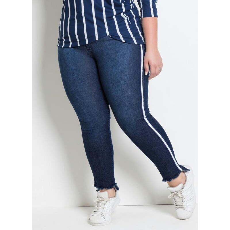 Marguerite Calça Jeans com Faixa Lateral Plus Size Jeans 