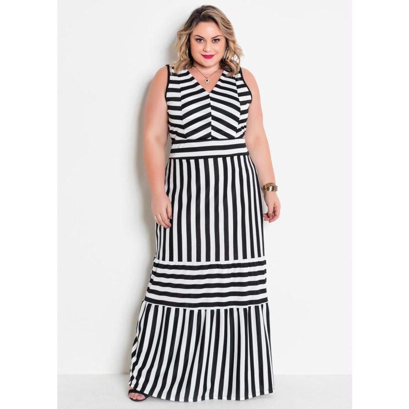 Vestido longo best sale listrado plus size