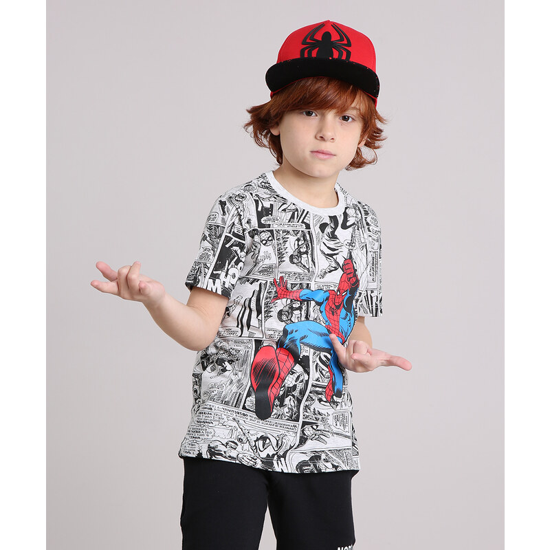 camiseta infantil manga curta homem aranha preta - C&A