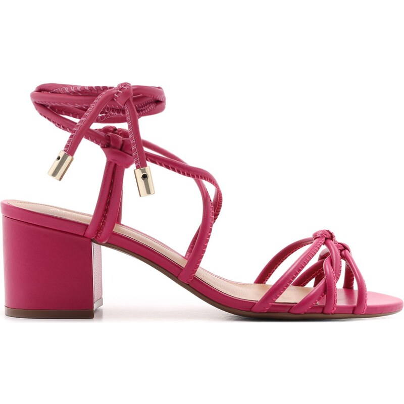 Sand lia Rosa Couro Salto Bloco Amarra o Hot Magenta Arezzo