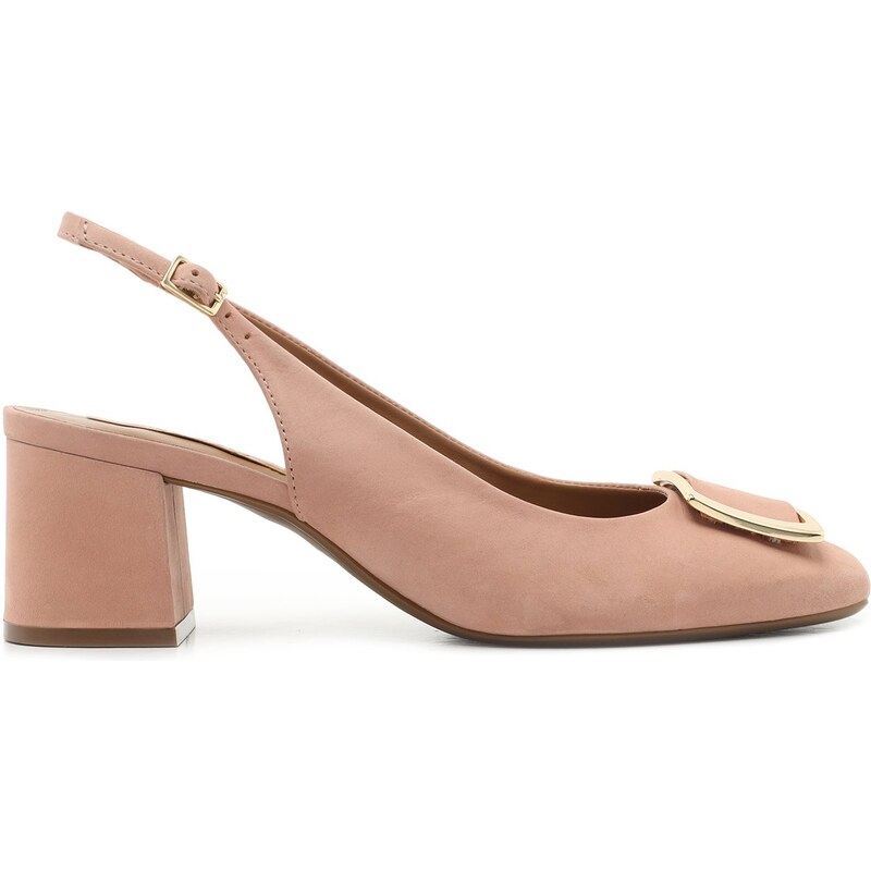 Scarpin Nude Nobuck Salto Bloco Fivela Rose Blush Arezzo GLAMI