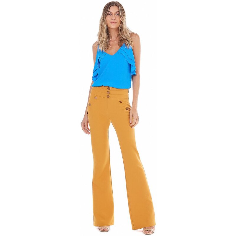 CALÇA WIDE LEG FEMININA VALENTINA- COSH JEANS - Bege - COSH JEANS