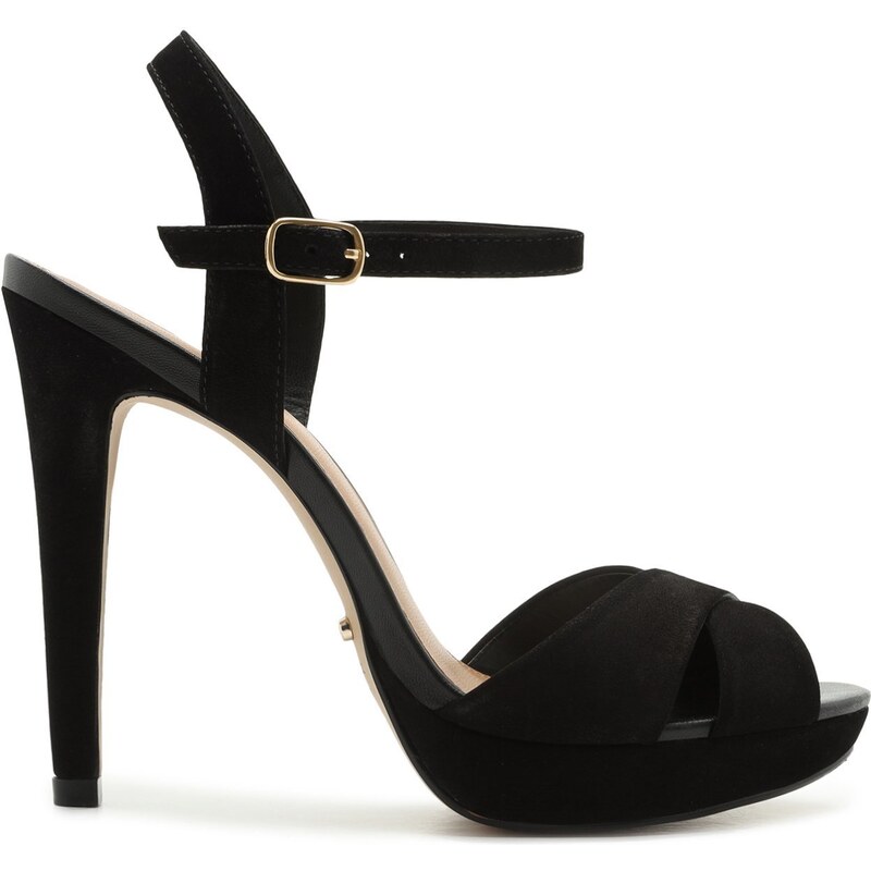 Sandália AREZZO Nobuck Triple Alta Preta | Outstore