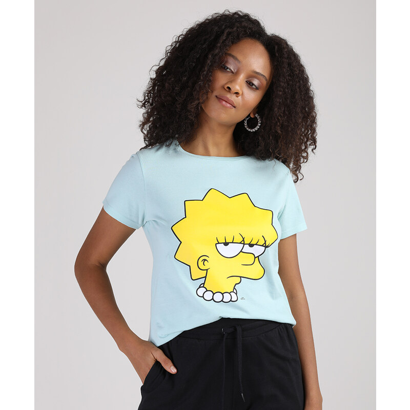 C A BR Blusa Feminina Lisa Simpson Manga Curta Decote Redondo Verde Claro GLAMI .br