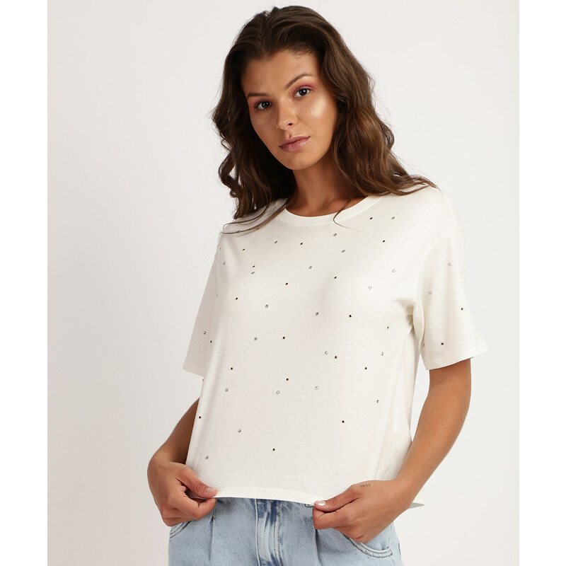 Blusa Feminina Manga Curta Branca Decote Redondo