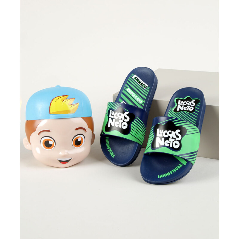 Chinelo Slide Infantil Grendene Kids Luccas Neto Cofrinho