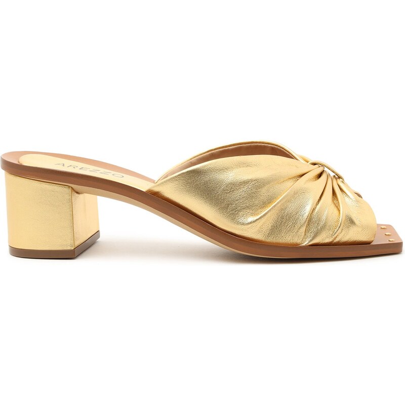 Sand lia Dourado Couro Drapeado Salto Bloco Arezzo GLAMI .br