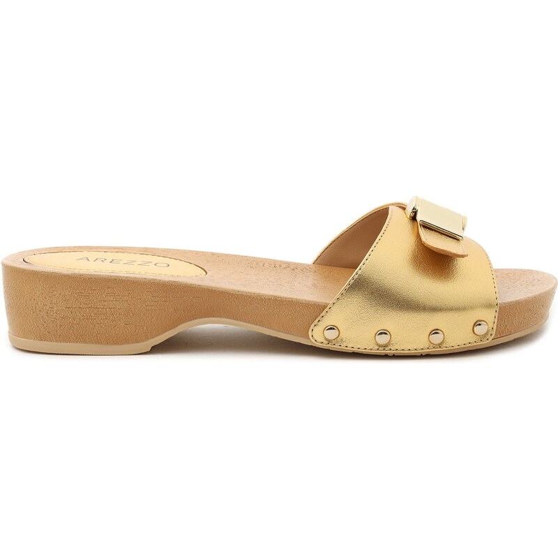 Sand lia Dourada Couro Clog Salto Flatform Arezzo GLAMI .br