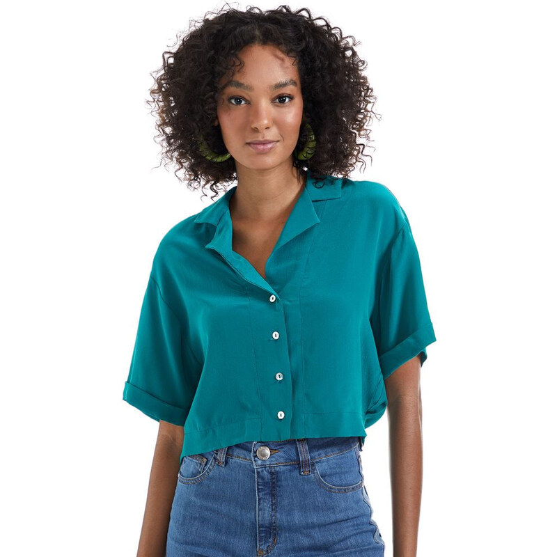 Camisa seda verde online esmeralda