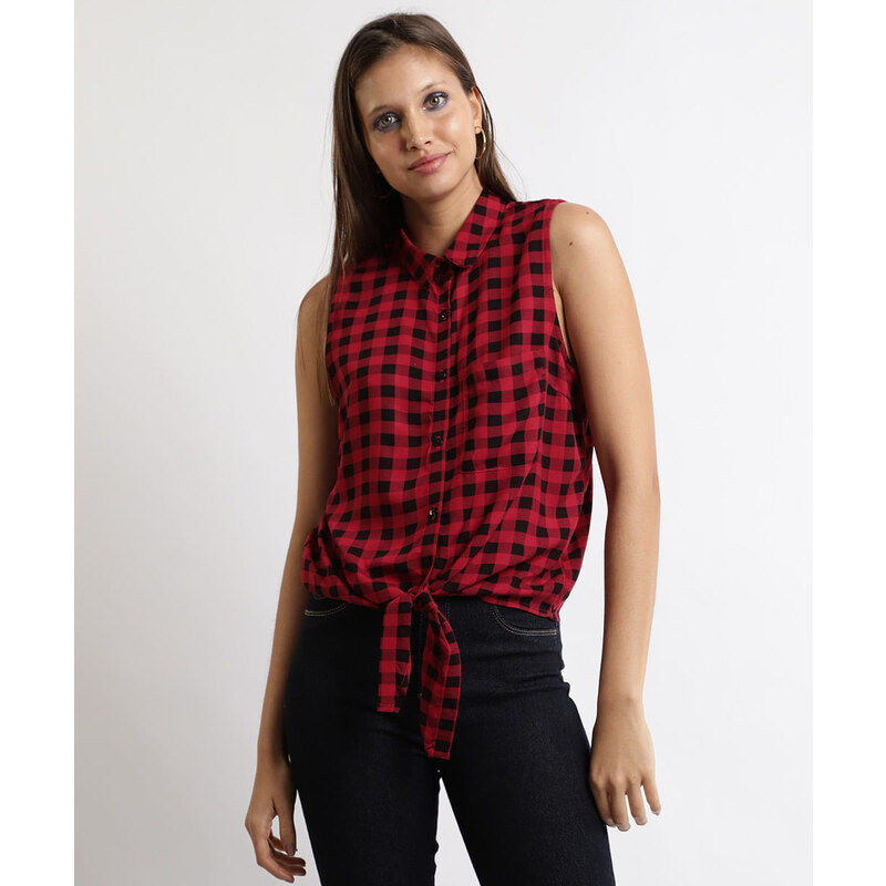 Camisa Feminina Xadrez Vichy Manga Longa E Bolsos Frontais - Compre Agora -  Feira da Madrugada SP