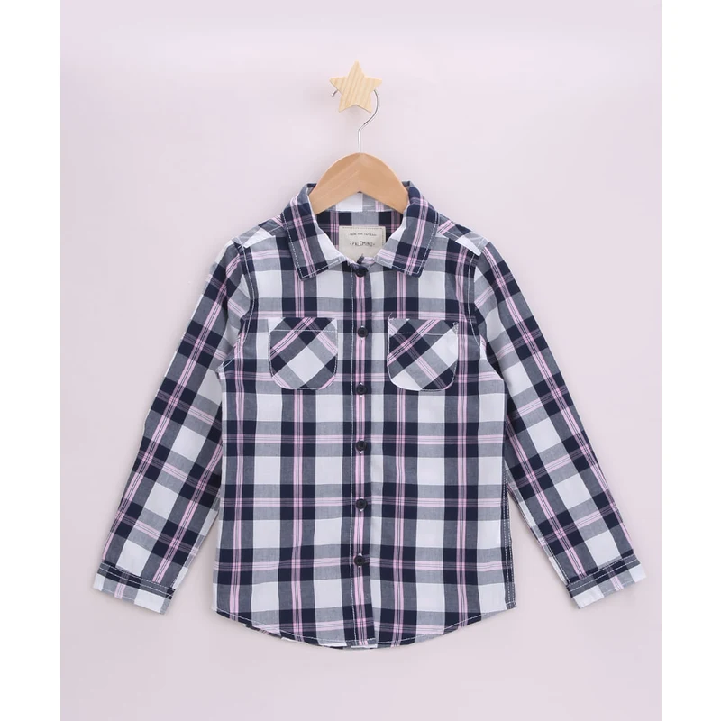 Camisa Xadrez com Bolso Laranja e Preto Infantil