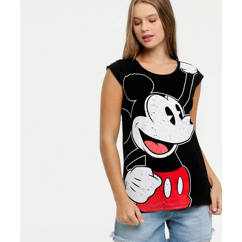 Blusa feminina Mickey Mouse canelada com gola alta verde