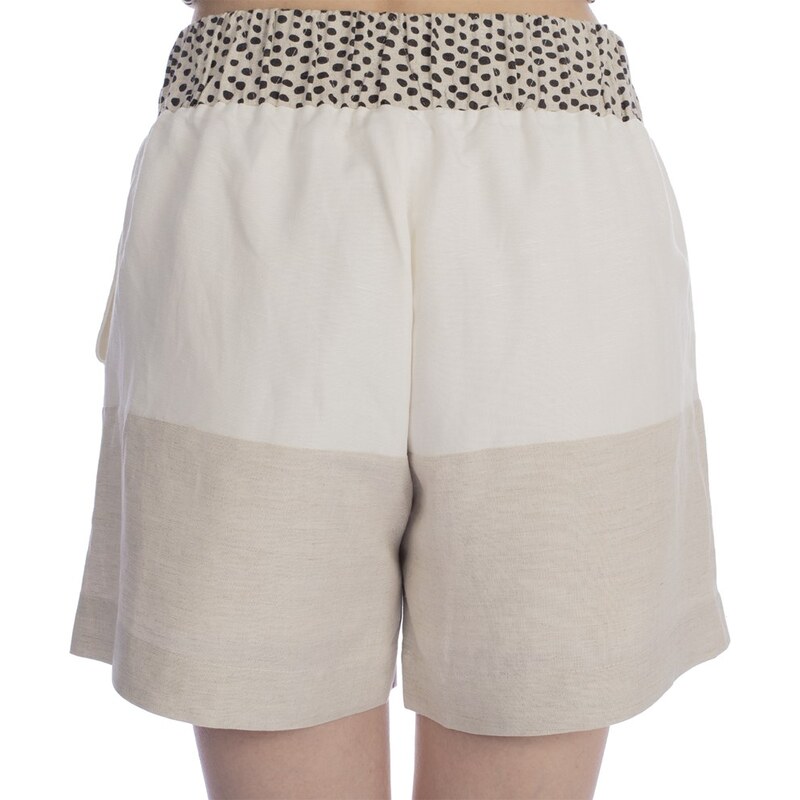 CHOLET - Shorts de linho com detalhe no cós estampa poá off white