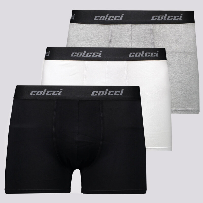 Kit de 3 Cuecas Boxer Colcci Branca Preta e Cinza 