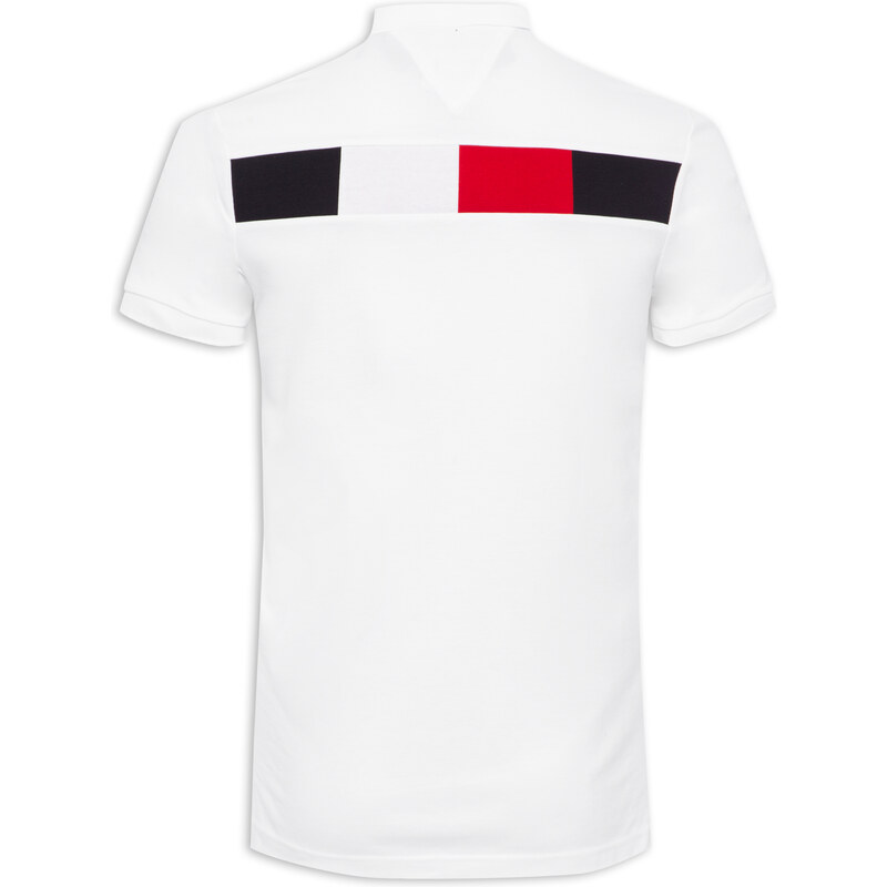 Polo Tommy Hilfiger Masculina Regular Global Stripe Shoulder Branca 