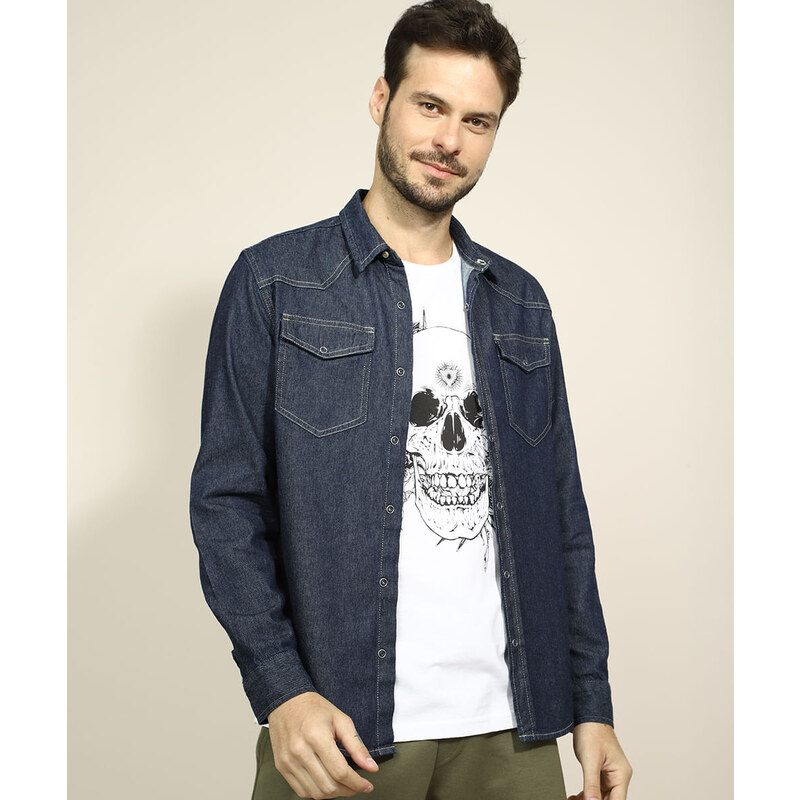 Camisa jeans sale masculina c&a