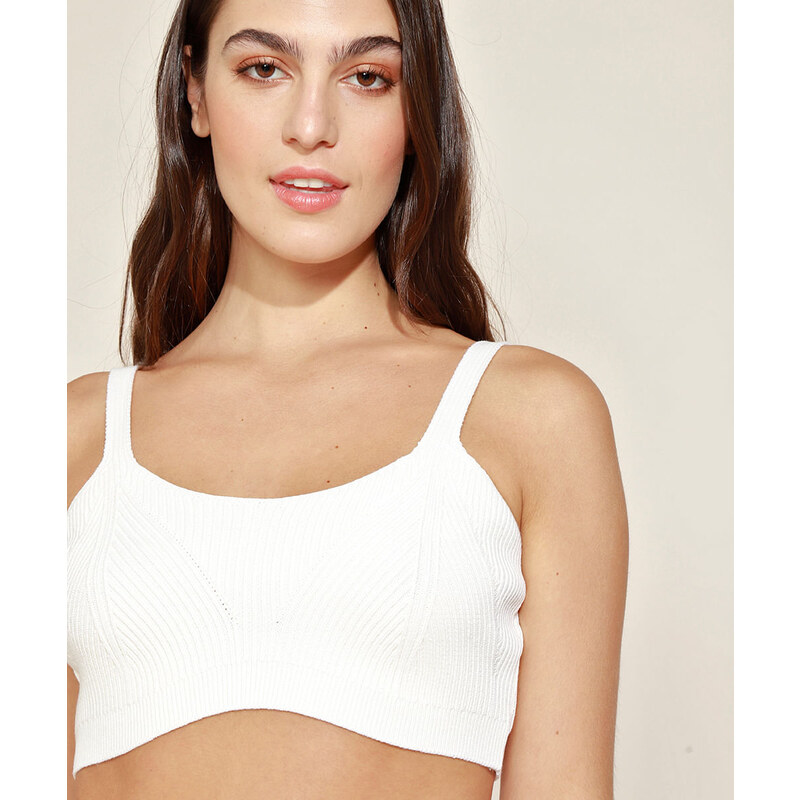 C&A BR Top Cropped Feminino Mindset Alça Fina Decote V Branco 