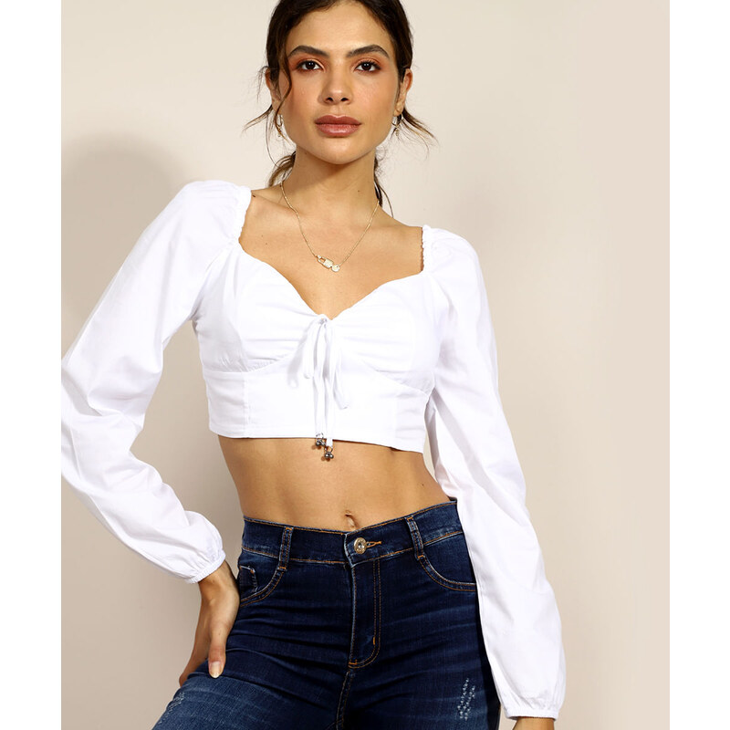 Cropped Canelado Feminino Manga Longa