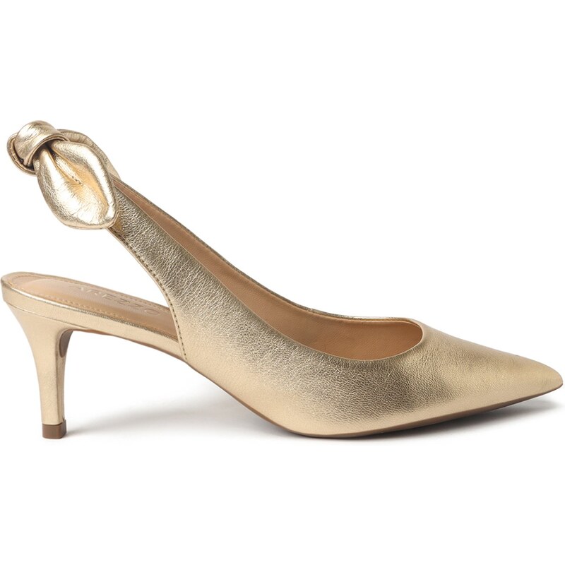 Scarpin Dourado Couro Salto Fino Slingback Arezzo