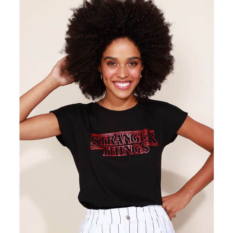 T-shirt estampada em algodão - Rosa claro/Stranger Things - CRIANÇA