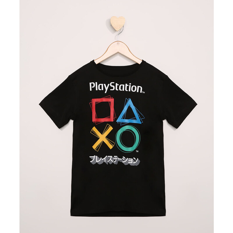 C&A Camiseta Infantil PlayStation Manga Curta Preta 