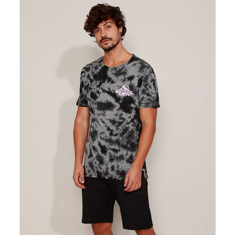 C&A Camiseta Estampada Tie Dye Super Saiyajin Manga Curta Gola Careca Preta  