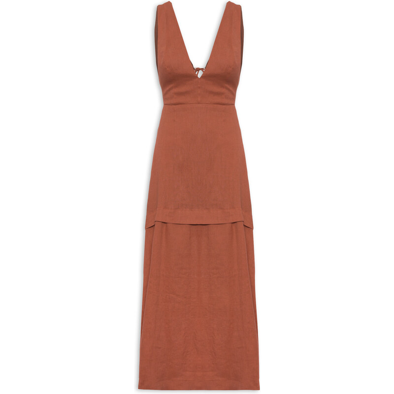 ANIMALE VESTIDO MIDI LINHO - MARROM 