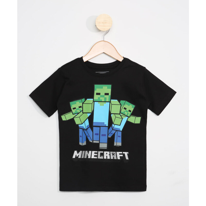 Camiseta Infantil Manga Preta - Minecraft