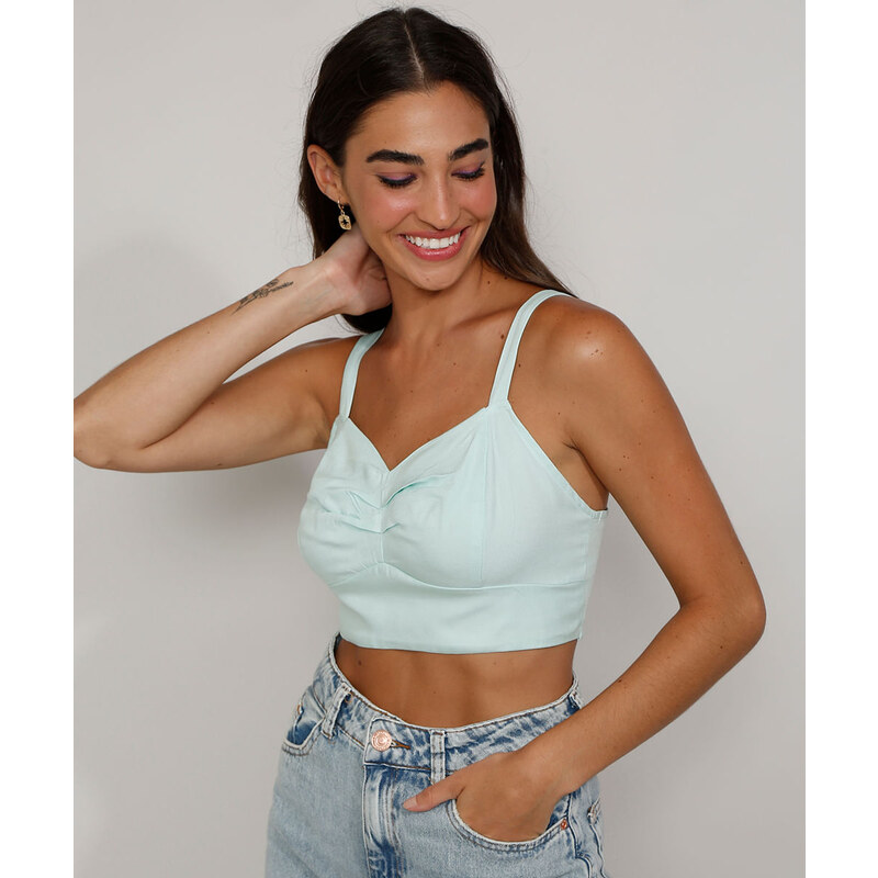 C&A BR Top Cropped Feminino Mindset Alça Fina Decote V Branco 