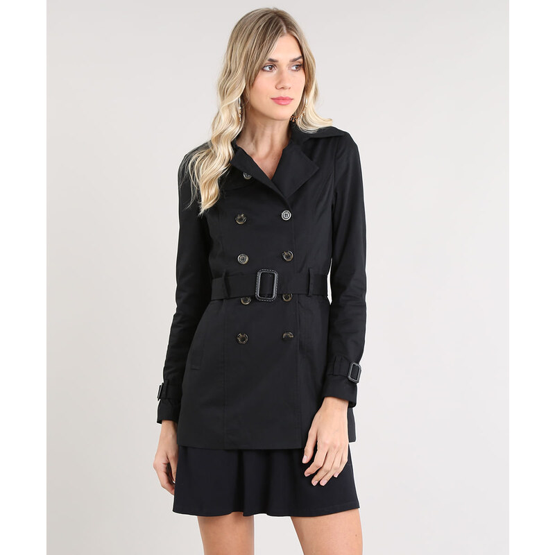 Casaco trench coat feminino hot sale preto