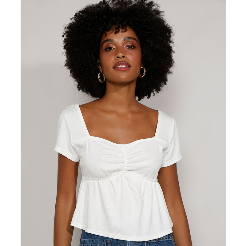 Blusa Feminina Decote Vazado Off White