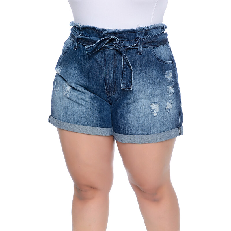 Short jeans curto com detalhes de destroyed feminina pop moda