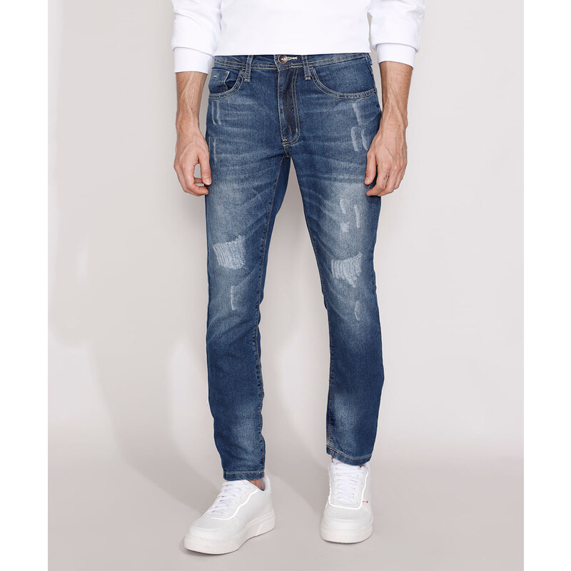 Calça Jeans Masculina Slim Azul Médio