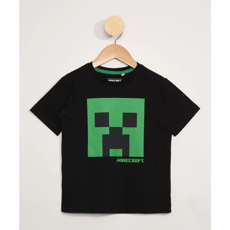 Camiseta Infantil Manga Preta - Minecraft