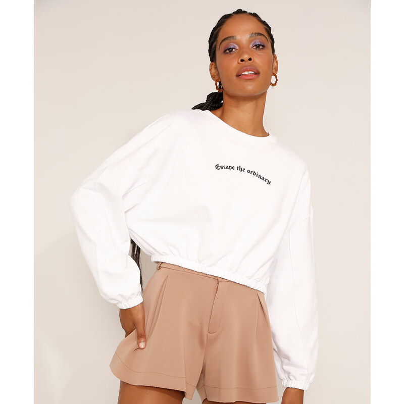 Moletom cropped hot sale branco