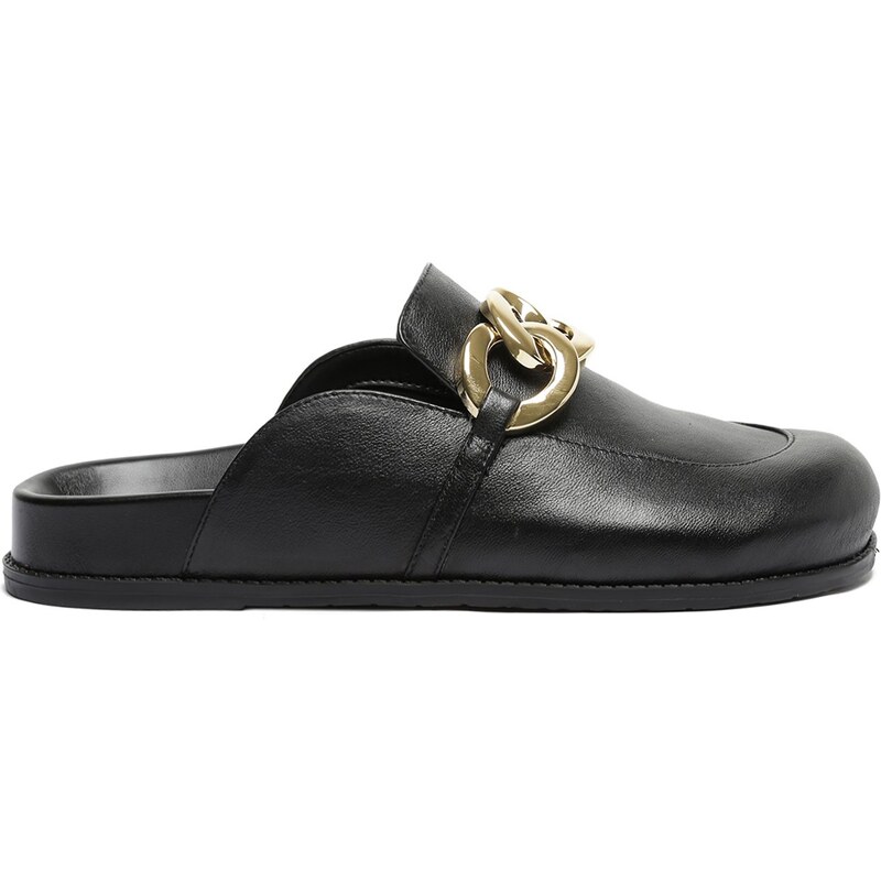 Mule Preta Couro Flatform Corrente Arezzo GLAMI .br