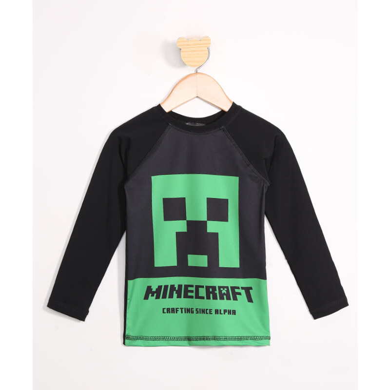 Camiseta de Praia Infantil Minecraft Creeper Manga Longa com Proteção UV50+  Preta