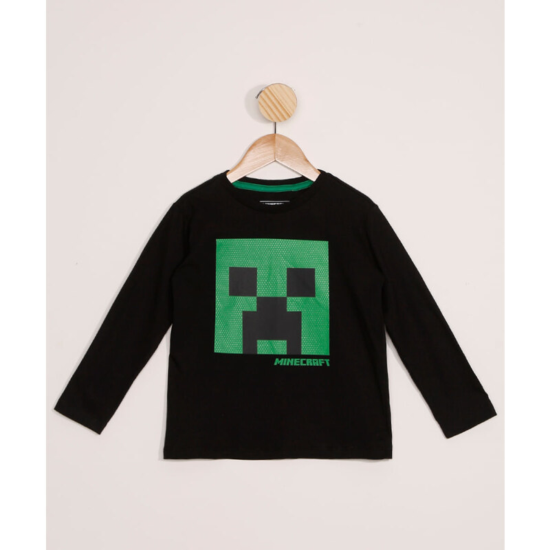 Camiseta Infantil Manga Preta - Minecraft