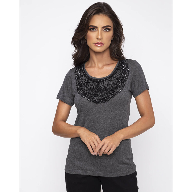 Simone Saga Blusa Max Colar Bordado Cinza P GLAMI .br