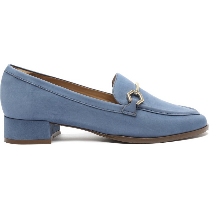 Mocassim Azul Nobuck Salto Bloco Brid o Arezzo