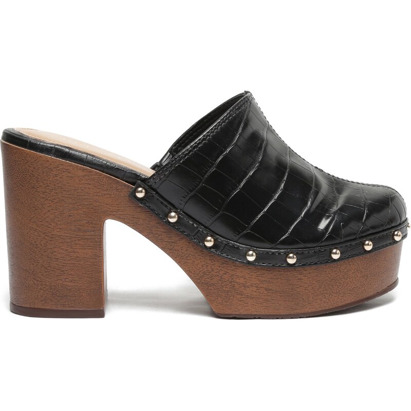 Clog Preto Couro Croco Plataforma Arezzo GLAMI .br