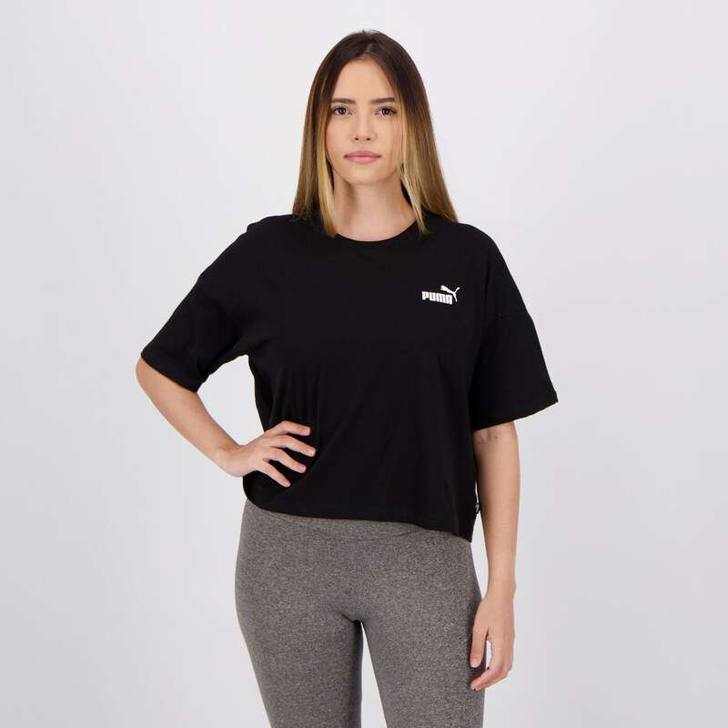 Camiseta Puma ESS Small Logo Feminina Preta e Branca - FutFanatics