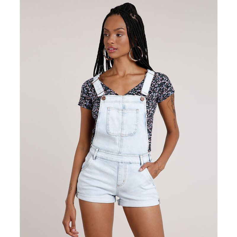 Jardineira jeans discount claro feminina