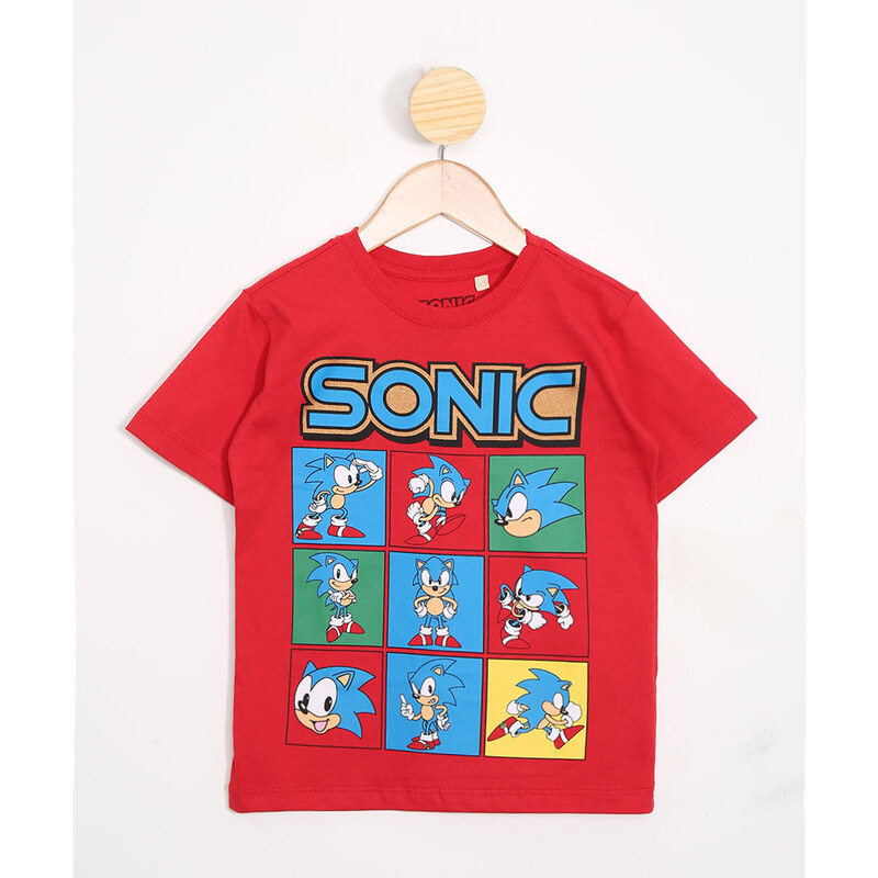 Camiseta infantil Sonic de paetê vai e volta cinza, SEGA