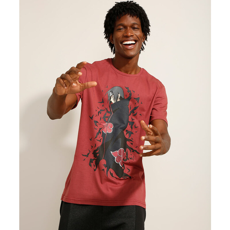 C&A Camiseta de Algodão Naruto Itachi Manga Curta Gola Careca Vinho 