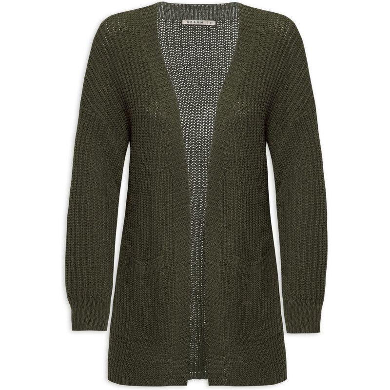 DZARM Cardigan Tricot Com Bolsos - Verde 