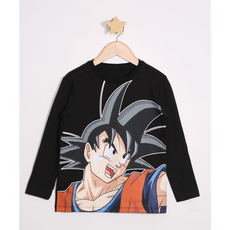 Camiseta Estampada Goku Criança Camisa Masculina Azul Tamanho:P