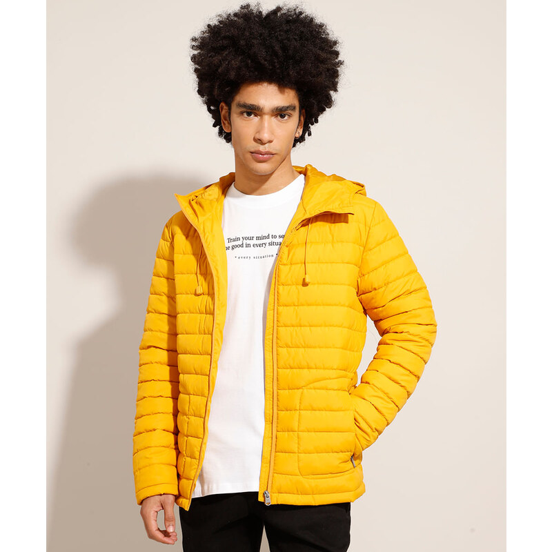 C&A BR Jaqueta Puffer com Capuz Amarela