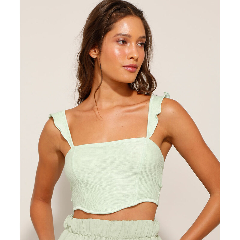 C&A top cropped corset de cetim alça fina bege 